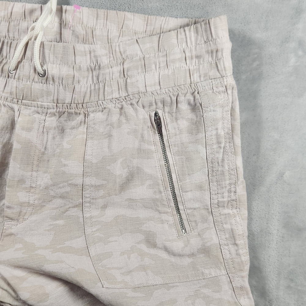 Athleta Cabo Tide Linen Jogger Pants Women 12 Beige Camo Drawstring Zip Pockets - Picture 4 of 8